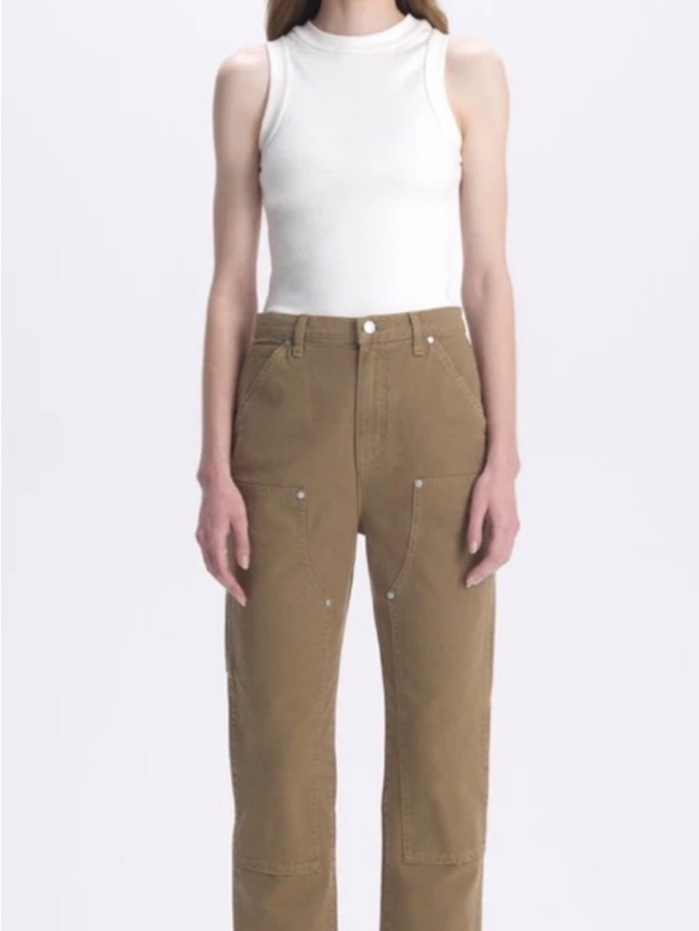 High-Rise Utility Jeans in Olive Brown